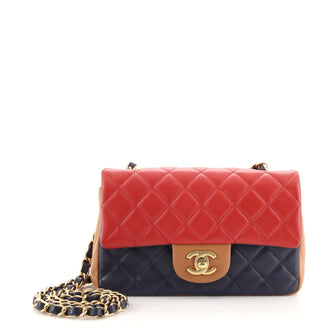 Chanel Tricolor Classic Single Flap Bag Quilted Lambskin Mini