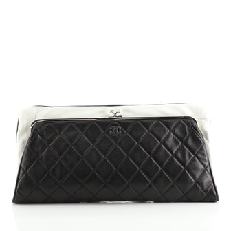 Chanel Pearl Clasp Frame Clutch Quilted Lambskin Large