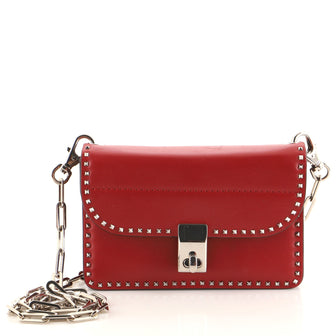 Valentino Turnlock Chain Shoulder Bag Leather with Micro Rockstuds Micro