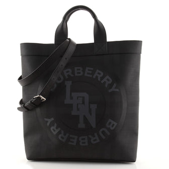 Burberry Logo Graphic Convertible Tote London Check Coated Canvas Large