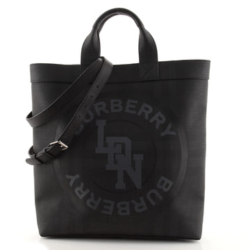 Burberry Logo Graphic Convertible Tote London Check Coated Canvas Large