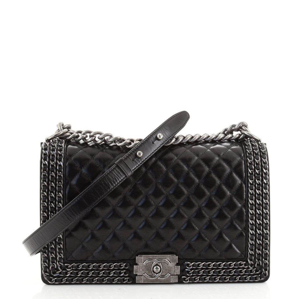 Chanel Boy Top Handle Quilted Calfskin Gold-tone Chain Medium Black in  Calfskin with Antique Gold-tone - US