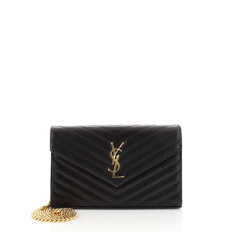 Saint Laurent Classic Monogram Wallet on Chain Matelasse Chevron Leather Medium