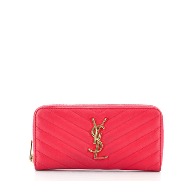 Saint Laurent Classic Monogram Zip Around Wallet Matelasse Chevron Leather