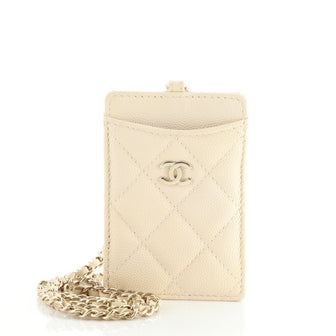Chanel CC ID Card Holder on Chain Quilted Caviar