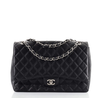 Chanel Vintage Classic Single Flap Bag Quilted Caviar Maxi