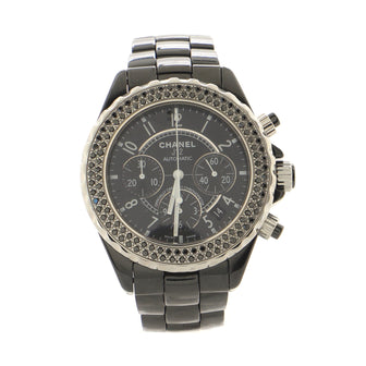 Chanel J12 Chronograph Automatic Watch Ceramic and Stainless Steel with Diamond Bezel 41