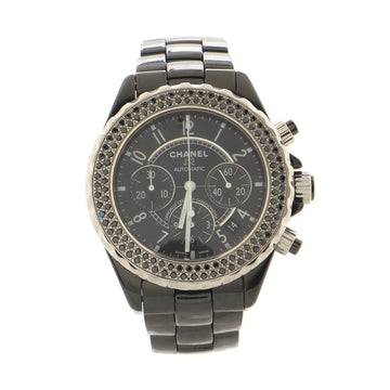 Chanel J12 Chronograph Automatic Watch Ceramic and Stainless Steel with Diamond Bezel 41