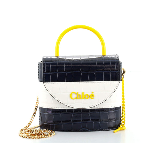 Chloe Aby Lock Bag Crocodile Embossed Leather Small Blue 949991