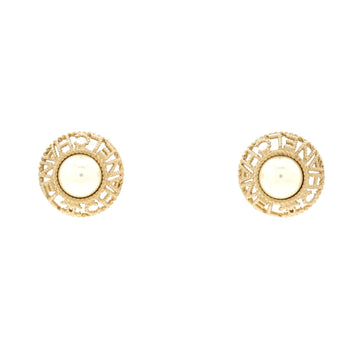 Chanel Logo Round Stud Earrings Metal and Faux Pearls