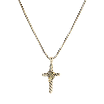 David Yurman Cable Collectibles X Cross Pendant Necklace Sterling Silver with 14k Yellow Gold and Pave Diamonds