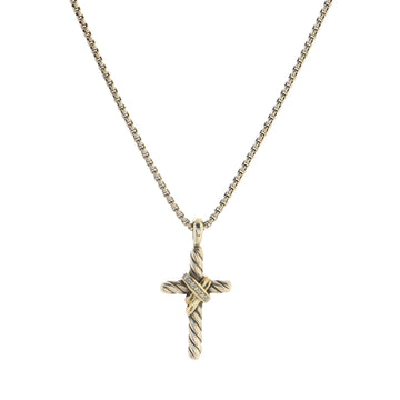 David Yurman Cable Collectibles X Cross Pendant Necklace Sterling Silver with 14k Yellow Gold and Pave Diamonds