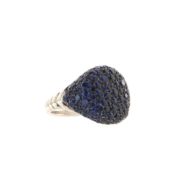 David Yurman Chevron Pinky Ring 18K White Gold and Pave Blue Sapphires 13mm