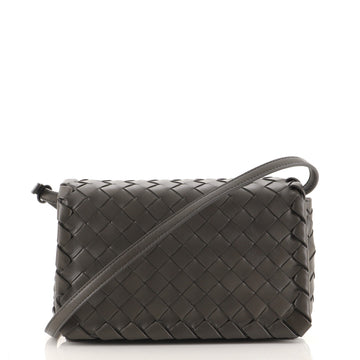 Bottega Veneta Full Flap Crossbody Bag Intrecciato Leather Small
