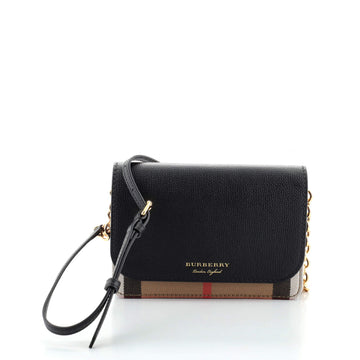 Burberry Hampshire Wallet on Chain Leather and House Check Canvas