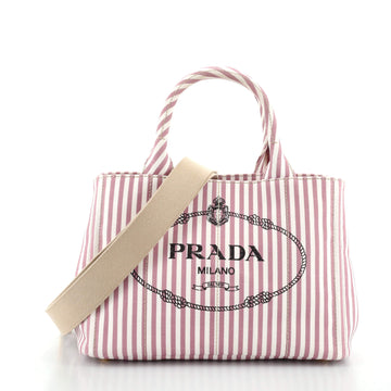 Prada Canapa Convertible Tote Printed Canvas Mini