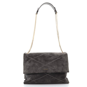 Lanvin Sugar Flap Shoulder Bag Quilted Suede Medium