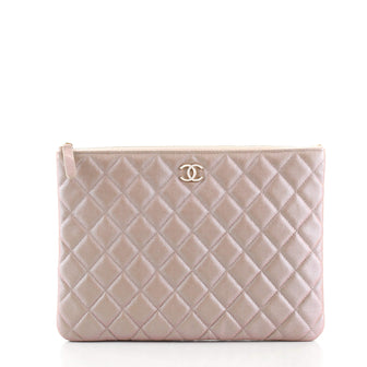 Chanel O Case Clutch Quilted Iridescent Caviar Medium