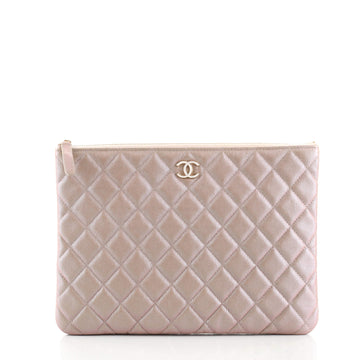 Chanel O Case Clutch Quilted Iridescent Caviar Medium