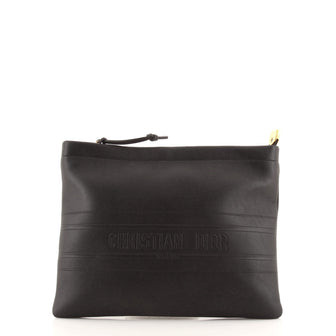 Christian Dior Logo Stripe Zip Pouch Leather Medium