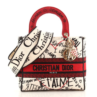 Christian Dior Lady D-Lite Bag Embroidered Canvas Medium