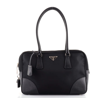 Prada Bauletto Bag Tessuto with Saffiano Leather Medium