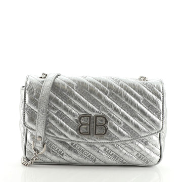 Balenciaga BB Chain Round Shoulder Bag Quilted Embroidered Leather Small
