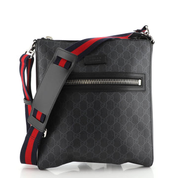 Gucci Web Strap Front Zip Messenger Bag GG Coated Canvas Medium