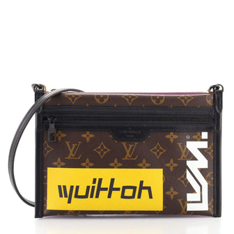 Louis Vuitton Double Flat Messenger Bag Limited Edition Logo Story Monogram Canvas and Denim