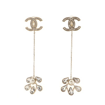 Chanel CC Multi Teardrop Dangle Earrings Metal with Crystals and Faux Pearls