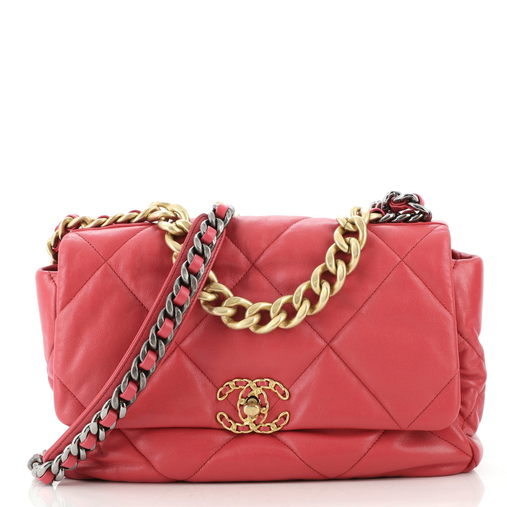 Chanel 19 Flap Bag Quilted Goatskin Large Pink 95258202