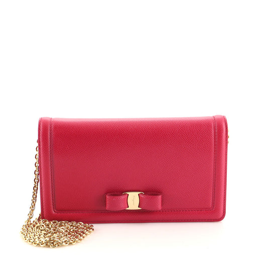 Salvatore Ferragamo Vara Bow Wallet on Chain Leather 95258