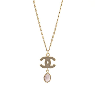 Chanel CC Drop Pendant Necklace Metal with Enamel and Glass