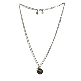 Chanel Double Chain CC and Round Pendant Necklace Metal with Crystals and Resin