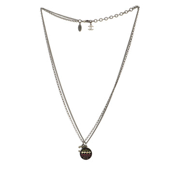 Chanel Double Chain CC and Round Pendant Necklace Metal with Crystals and Resin
