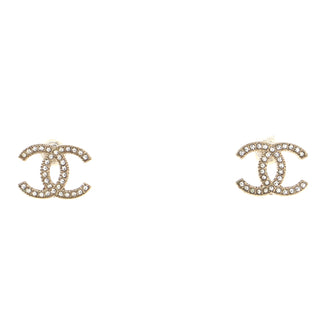 Chanel CC Stud Earrings Crystal Embellished Metal