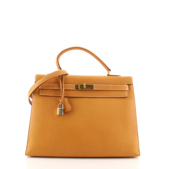 Hermes Kelly Handbag Brown Fjord with Gold Hardware 35