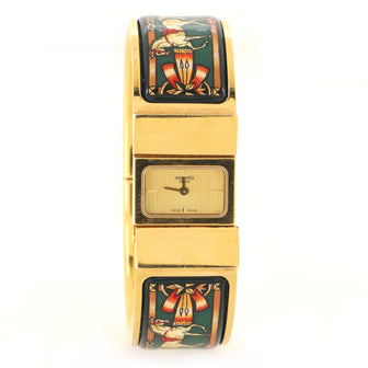 Hermes Loquet Quartz Watch Plated Metal and Printed Enamel 20