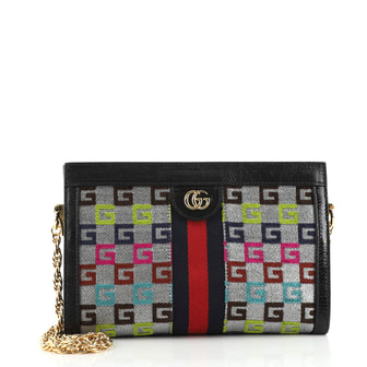 Gucci Ophidia Chain Shoulder Bag Embroidered Canvas Small