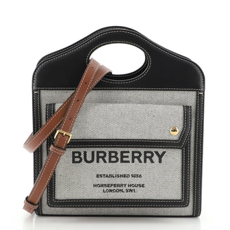 Burberry Logo Pocket Tote Canvas with Leather Mini