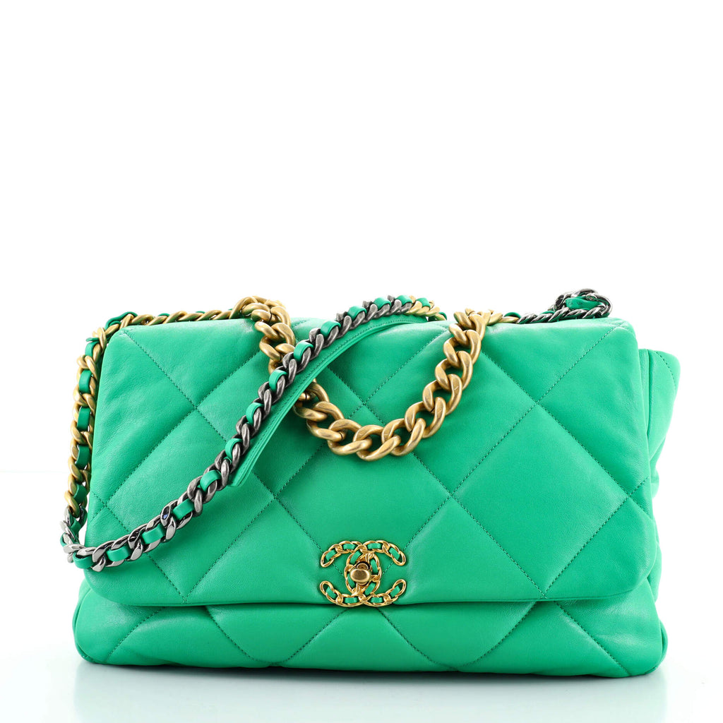 Chanel 19 Flap Bag Quilted Goatskin Maxi Green 953491