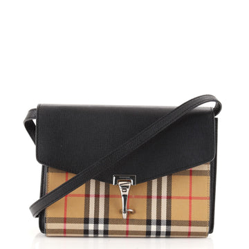 Burberry Macken Crossbody Bag Leather and Vintage Check Canvas Small