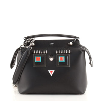 Fendi DotCom Faces Convertible Satchel Embellished Leather Small