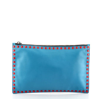 Rockstud Pouch Leather with Embossed Detail Large