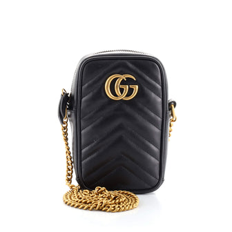 Gucci GG Marmont Vertical Phone Crossbody Bag Matelasse Leather Mini