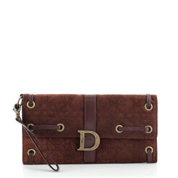 Christian Dior Vintage D Wristlet Clutch Cannage Quilt Suede
