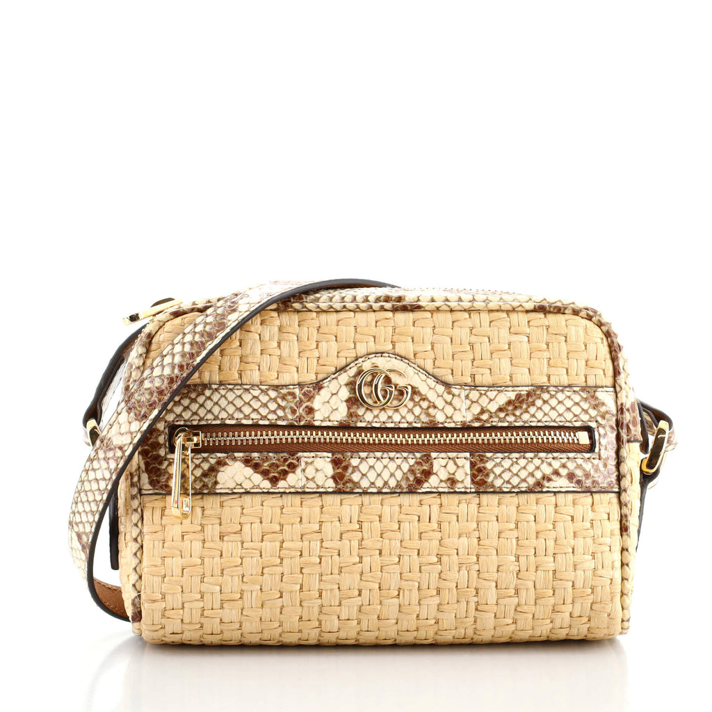 Gucci Ophidia Shoulder Bag Raffia with Snakeskin Mini Neutral 954451