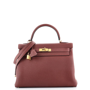 Hermes Kelly Handbag Red Togo with Gold Hardware 32