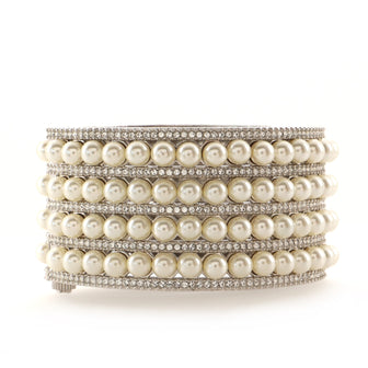 Chanel 4 Row Bracelet Metal with Crystals and Faux Pearls Wide