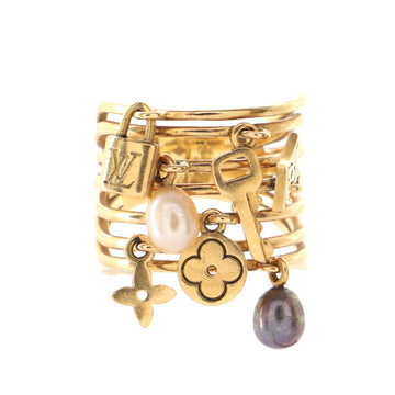 Louis Vuitton Monogram Charm Ring 18K Yellow Gold and Pearls